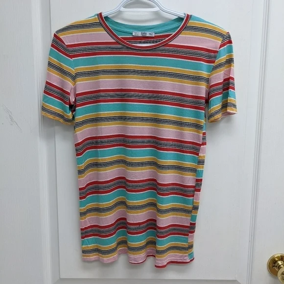 Zara women's multicolored striped tee size small - Picture 7 of 7